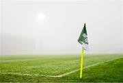 7 January 2024; A sideline flag is seen as heavy fog decends on Páirc Esler before the AIB GAA Football All-Ireland Senior Club Championship semi-final match between Kilmacud Crokes of Dublin, and Glen of Derry, at Páirc Esler in Newry, Down. Photo by Ben McShane/Sportsfile