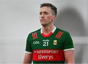 7 January 2024; Cillian O'Connor of Mayo reacts after his side's defeat in the Connacht FBD League quarter-final match between Mayo and London at University of Galway Connacht GAA AirDome in Bekan, Mayo. Photo by Tyler Miller/Sportsfile