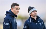 7 January 2024; Waterford manager Paul Shankey, left, and selector Conor Prendergast during the McGrath Cup group B match between Waterford and Clare at Páirc Naomh Brid in Lemybrien, Waterford. Photo by Seb Daly/Sportsfile