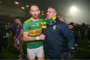 7 January 2024; Conor Glass of Glen with a supporter after the AIB GAA Football All-Ireland Senior Club Championship semi-final match between Kilmacud Crokes of Dublin, and Glen of Derry, at Páirc Esler in Newry, Down. Photo by Ben McShane/Sportsfile