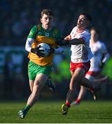 7 January 2024; Shane O'Donnell of Donegal in action against James Donaghy of Tyrone during the Bank of Ireland Dr McKenna Cup Group A match between Tyrone and Donegal at O’Neills Healy Park in Omagh, Tyrone. Photo by Ramsey Cardy/Sportsfile