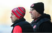 7 January 2024; Tyrone joint-managers Feargal Logan, right, and Brian Dooher during the Bank of Ireland Dr McKenna Cup Group A match between Tyrone and Donegal at O’Neills Healy Park in Omagh, Tyrone. Photo by Ramsey Cardy/Sportsfile