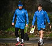 8 January 2024; James Lowe and Josh van der Flier during a Leinster Rugby squad training session at UCD in Dublin. Photo by Harry Murphy/Sportsfile