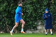 8 January 2024; Ross Byrne and Athletic Performance Intern Orla Hayes during a Leinster Rugby squad training session at UCD in Dublin. Photo by Harry Murphy/Sportsfile