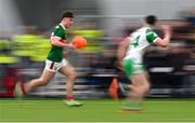 7 January 2024; Ciarán Boland of Mayo in action against Shay Rafter of London during the Connacht FBD League quarter-final match between Mayo and London at University of Galway Connacht GAA AirDome in Bekan, Mayo. Photo by Tyler Miller/Sportsfile