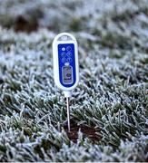 7 January 2024; A thermometer in the pitch shows the temperature as low before the AIB GAA Football All-Ireland Senior Club Championship semi-final match between St Brigid's of Roscommon and Castlehaven of Cork at FBD Semple Stadium in Thurles, Tipperary. Photo by Piaras Ó Mídheach/Sportsfile