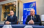 9 January 2024; Motorsport Ireland president Aiden Harper, right, and Motorsport Ireland vice-president John Naylor during a Motorsport Ireland press conference, at the Royal Irish Automobile Club on Dawson Street in Dublin, announcing their bid for a World Rally Championship round based in Ireland for the first time since 2009. Three locations in Kerry, Limerick, and the South East region, were nominated to be the location of the service parks for the proposed round in 2025, 2026 and 2027. Photo by Ben McShane/Sportsfile