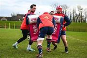 9 January 2024; Joey Carbery, left, and John Hodnett during Munster rugby squad training at the University of Limerick in Limerick. Photo by Eóin Noonan/Sportsfile