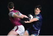 9 January 2024; Killian McGuinness of TU Dublin in action against Diarmuid Kilcommins of University of Galway during the Electric Ireland Higher Education GAA Sigerson Cup Round 1 match between University of Galway and TU Dublin at Dangan in Galway. Photo by Stephen Marken/Sportsfile