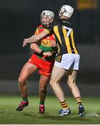 9 January 2024; Dion Wall of Carlow in action against Paul Henebery of Kilkenny during the Dioralyte Walsh Cup Round 2 match between Carlow and Kilkenny at Netwatch Cullen Park in Carlow. Photo by Sam Barnes/Sportsfile