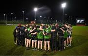 9 January 2024; Queens manager Conor Deegan speaks to his team after their victory in the Electric Ireland Higher Education GAA Sigerson Cup Round 1 match between Queens University Belfast and DCU at The Dub at Queen’s Sport in Belfast. Photo by Ramsey Cardy/Sportsfile