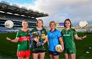 10 January 2024; In attendance at the launch of the 2024 Lidl Ladies National Football Leagues are, from left, Saoirse Lally of Mayo, Síofra O’Shea of Kerry, Carla Rowe of Dublin and Emma Duggan of Meath at Croke Park in Dublin. Photo by Sam Barnes/Sportsfile