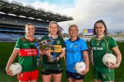 10 January 2024; In attendance at the launch of the 2024 Lidl Ladies National Football Leagues are, from left, Saoirse Lally of Mayo, Síofra O’Shea of Kerry, Carla Rowe of Dublin and Emma Duggan of Meath at Croke Park in Dublin. Photo by Sam Barnes/Sportsfile