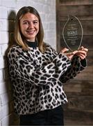 10 January 2024; Lynsey Noone from Galway club Kilkerrin-Clonberne is pictured with The Croke Park/LGFA Player of the Month award for December 2023, at The Croke Park in Jones Road, Dublin. Lynsey produced a Player of the Match performance, scoring four points, at Croke Park on Saturday December 16 as Kilkerrin-Clonberne captured a third successive currentaccount.ie All-Ireland Ladies Senior Club Championship football title. Photo by Tyler Miller/Sportsfile