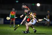 9 January 2024; Killian Doyle of Kilkenny in action against Conor Lawlor of Carlow during the Dioralyte Walsh Cup Round 2 match between Carlow and Kilkenny at Netwatch Cullen Park in Carlow. Photo by Sam Barnes/Sportsfile