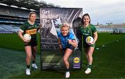 10 January 2024; Kerry captain Síofra O'Shea, left, Dublin captain Carla Rowe, centre, and Meath footballer Emma Duggan, right, joined Lidl Ireland to launch a campaign to ‘Get Behind the Fight ’ as the 2024 Lidl National Football League kicks off this weekend. Photo by Sam Barnes/Sportsfile