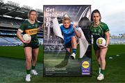 10 January 2024; Kerry captain Síofra O'Shea, left, Dublin captain Carla Rowe, centre, and Meath footballer Emma Duggan, right, joined Lidl Ireland to launch a campaign to ‘Get Behind the Fight ’ as the 2024 Lidl National Football League kicks off this weekend. Photo by Sam Barnes/Sportsfile