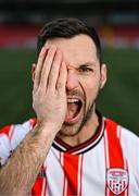 10 January 2024; Derry City new signing Patrick Hoban poses for a portrait at The Ryan McBride Brandywell Stadium in Derry. Photo by Stephen McCarthy/Sportsfile