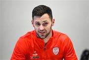 10 January 2024; Derry City new signing Patrick Hoban during a press conference at The Ryan McBride Brandywell Stadium in Derry. Photo by Stephen McCarthy/Sportsfile
