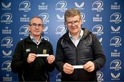 10 January 2024; Gary Brickell draws Greystones RFC and Aidan Wayfer draws Naas RFC in the Under 18 Girls draw during the Bank of Ireland Leinster Rugby Clubs, Youth and Girls Draw 2024 at Leinster HQ in Dublin. Photo by Harry Murphy/Sportsfile