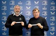 10 January 2024; Paul Power draws Athy RFC Blue and Hugh Woodhouse draws Naas RFC Blue 2 in the Under 18 Boys draw during the Bank of Ireland Leinster Rugby Clubs, Youth and Girls Draw 2024 at Leinster HQ in Dublin. Photo by Harry Murphy/Sportsfile