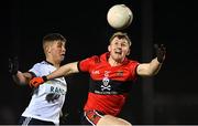 10 January 2024; Damien Bourke of UCC in action against Antoin McParland of Ulster University during the Electric Ireland Higher Education GAA Sigerson Cup Round 1 match between Ulster University and UCC at the GAA National Games Development Centre in Abbotstown, Dublin. Photo by Stephen Marken/Sportsfile