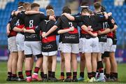 11 January 2024; The High School players huddle before the Bank of Ireland Fr Godfrey Cup Round 1 match between The King's Hospital and The High School at Energia Park in Dublin. Photo by Seb Daly/Sportsfile