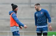 12 January 2024; Nathan Doak, left, and Stuart McCloskey during an Ulster Rugby captain's run at the Kingspan Stadium in Belfast. Photo by Ramsey Cardy/Sportsfile