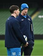 12 January 2024; Head coach Leo Cullen and Charlie Tector during a Leinster Rugby captain's run at the Aviva Stadium in Dublin. Photo by Harry Murphy/Sportsfile