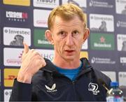 12 January 2024; Head coach Leo Cullen during a media conference after a Leinster Rugby captain's run at the Aviva Stadium in Dublin. Photo by Harry Murphy/Sportsfile