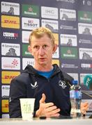 12 January 2024; Head coach Leo Cullen during a media conference after a Leinster Rugby captain's run at the Aviva Stadium in Dublin. Photo by Harry Murphy/Sportsfile
