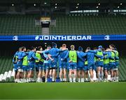 12 January 2024; Leinster players huddle during a Leinster Rugby captain's run at the Aviva Stadium in Dublin. Photo by Harry Murphy/Sportsfile