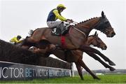 12 January 2024; Pats Choice, with Jack Kennedy up, jumps the last on their way to winning the Race And Stay Handicap Steeplechase at Naas Racecourse in Kildare. Photo by Seb Daly/Sportsfile