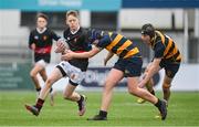 11 January 2024; Patrick Slattery Reilly of The High School in action against Harry Quinn of The King’s Hospital during the Bank of Ireland Fr Godfrey Cup Round 1 match between The King's Hospital and The High School at Energia Park in Dublin. Photo by Seb Daly/Sportsfile
