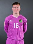 12 May 2023; Goalkeeper Joe Collins during a Republic of Ireland U17 squad portrait session at The Carlton Hotel in Blanchardstown, Dublin. Photo by Ben McShane/Sportsfile