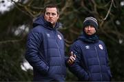 12 January 2024; St Patrick's Athletic manager Jon Daly, left, and assistant manager Sean O'Connor during the pre-season friendly match between Shelbourne and Dundalk at AUL Complex in Clonsaugh, Dublin. Photo by Ben McShane/Sportsfile