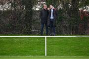 12 January 2024; Former Republic of Ireland manager Stephen Kenny, left, and Dundalk head of football operations Brian Gartland during the pre-season friendly match between Shelbourne and Dundalk at AUL Complex in Clonsaugh, Dublin. Photo by Ben McShane/Sportsfile