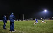 12 January 2024; Meath manager Colm O'Rourke watches on as Bryan Masterson of Longford gets past John O’Regan of Meath during the O'Byrne Cup Semi-Final match between Meath and Longford at Donaghmore Ashbourne GAA Club in Ashbourne, Meath. Photo by Ramsey Cardy/Sportsfile