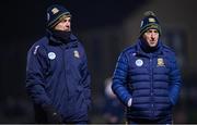 12 January 2024; Meath manager Colm O'Rourke, left, and selector Trevor Giles during the O'Byrne Cup Semi-Final match between Meath and Longford at Donaghmore Ashbourne GAA Club in Ashbourne, Meath. Photo by Ramsey Cardy/Sportsfile