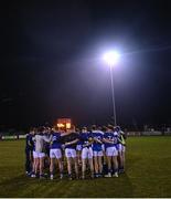 12 January 2024; The Longford team huddle before the O'Byrne Cup Semi-Final match between Meath and Longford at Donaghmore Ashbourne GAA Club in Ashbourne, Meath. Photo by Ramsey Cardy/Sportsfile