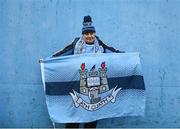 13 January 2024; Dublin supporter Harry Bodie, from Whitehall Colmcille GAA before the O'Byrne Cup semi-final match between Dublin and Wexford at Parnell Park in Dublin. Photo by Stephen Marken/Sportsfile