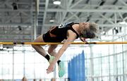 13 January 2024; Edel Maguire of Clonliffe Harriers AC, Dublin, competes in the women's over 60 High Jump during the 123.ie National Masters Indoor Championships at the TUS International arena in Athlone, Westmeath. Photo by Tyler Miller/Sportsfile