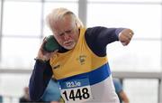 13 January 2024; Earl Taylor of St Annes AC, Belfast, competes in the men's over 75 Shotput during the 123.ie National Masters Indoor Championships at the TUS International arena in Athlone, Westmeath. Photo by Tyler Miller/Sportsfile