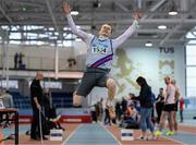 13 January 2024; George Wyatt of Dundrum South Dublin AC, Dublin, competes in the men's over 55 Long Jump during the 123.ie National Masters Indoor Championships at the TUS International arena in Athlone, Westmeath. Photo by Tyler Miller/Sportsfile