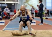 13 January 2024; Michael Mc Caffrey of Ratoath AC, Meath, competes in the men's over 60 High Jump during the 123.ie National Masters Indoor Championships at the TUS International arena in Athlone, Westmeath. Photo by Tyler Miller/Sportsfile