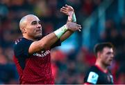 13 January 2024; Simon Zebo of Munster celebrates after scoring his side's second try during the Investec Champions Cup Pool 3 Round 3 match between RC Toulon and Munster at Stade Felix Mayol in Toulon, France. Photo by Eóin Noonan/Sportsfile