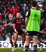 13 January 2024; Simon Zebo of Munster celebrates with teammates after scoring their side's second try during the Investec Champions Cup Pool 3 Round 3 match between RC Toulon and Munster at Stade Felix Mayol in Toulon, France. Photo by Eóin Noonan/Sportsfile