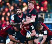 13 January 2024; Calvin Nash of Munster is tackled by David Ribbans of Toulon during the Investec Champions Cup Pool 3 Round 3 match between RC Toulon and Munster at Stade Felix Mayol in Toulon, France. Photo by Eóin Noonan/Sportsfile