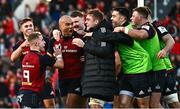 13 January 2024; Simon Zebo of Munster, 3rd from left, celebrates with teammates after scoring their side's second try during the Investec Champions Cup Pool 3 Round 3 match between RC Toulon and Munster at Stade Felix Mayol in Toulon, France. Photo by Eóin Noonan/Sportsfile