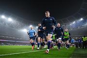 13 January 2024; Leinster captain Garry Ringrose leads the team in the warmup before the Investec Champions Cup Pool 4 Round 3 match between Leinster and Stade Francais at the Aviva Stadium in Dublin. Photo by Harry Murphy/Sportsfile